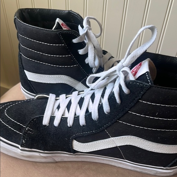 Vans Black and White High-Top Sneakers with Signature Stripe - Picture 6 of 7